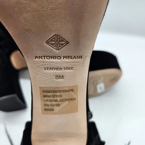 Antonio Melani Platform Sandals Size 5.5 M Black Velvet feathers Rhinestone  658 - Picture 12 of 16